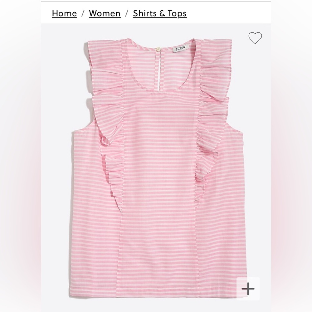 NWT- J. Crew Factory, Pink and White Striped Top with Ruffles, Size 16